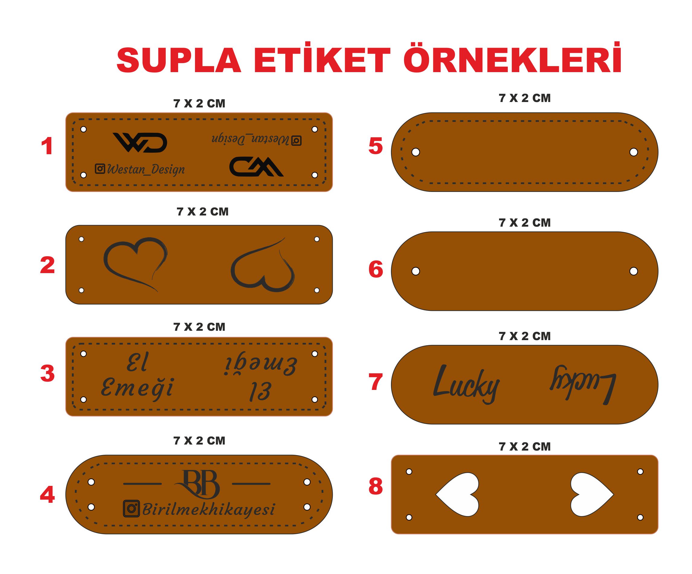 SUPLA DERİ ETİKET ÖRNEK TASARIMLAR  (100 ADET )